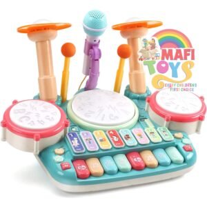 5 In 1 Baby Musical Instruments Toys,Kids Drum Set Piano Keyboard and Xylophone Toddler Drum Microphone Light Baby Musical Learning Toys for 1-5 Years Old Boy Girl Gift