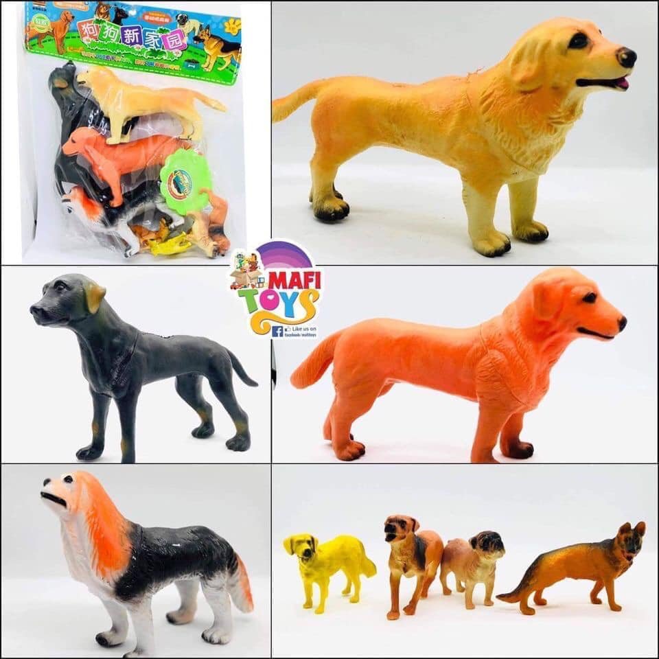 6 Pieces Plastic Dogs Toys Animal Collection For Kids Education Toys - Multicolor