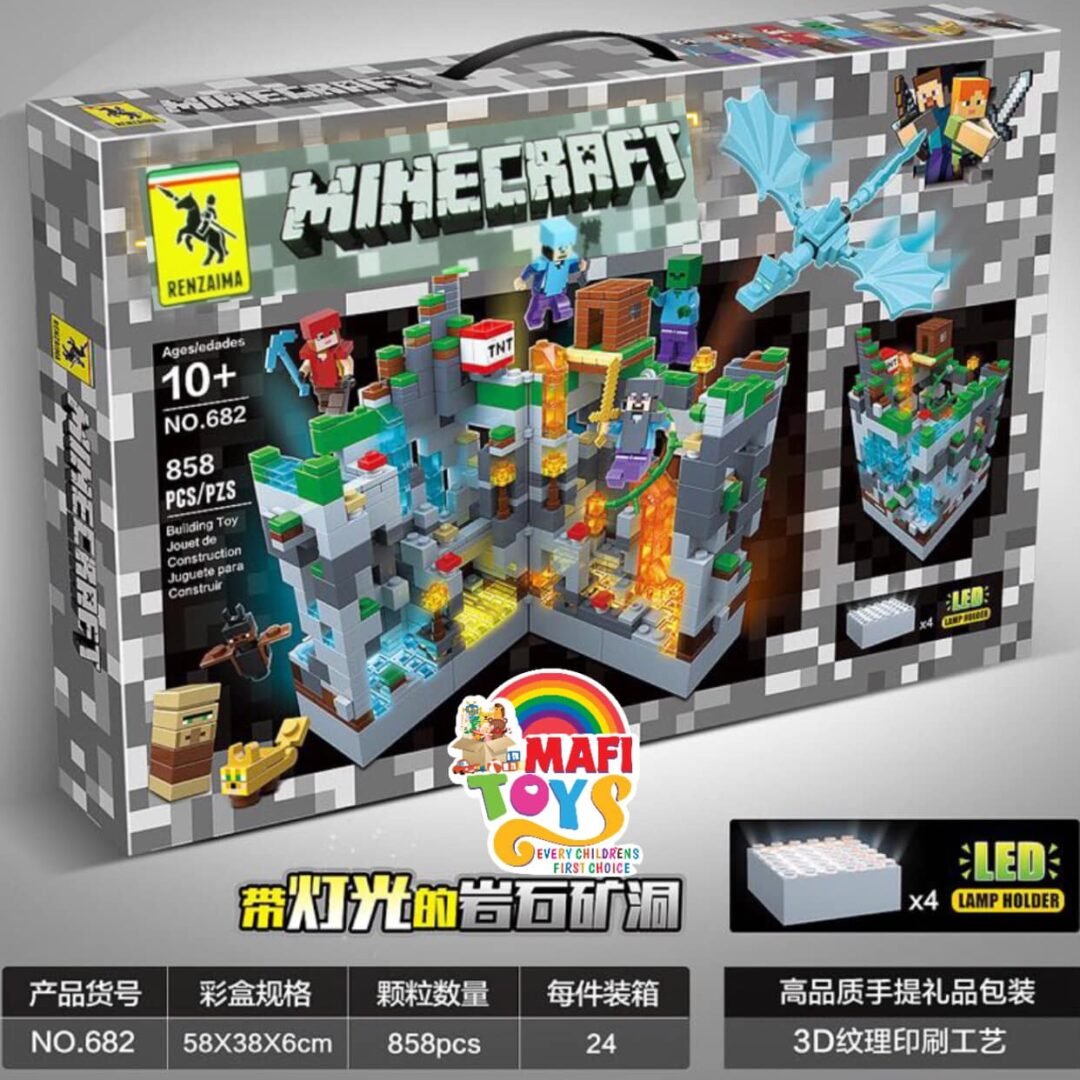 Minecraft LEGO City Brick Set 858 pcs Children's Lego Building Brick Toy Stone Cave With LED Light Glowing