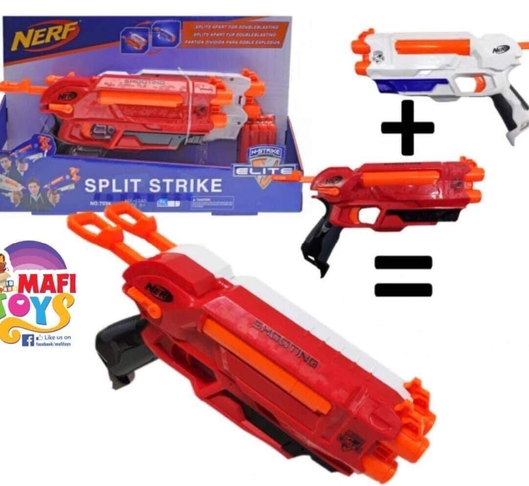 Split Strike Blaster Toy Nerf with 8 Pieces Soft Bullets Fun Soft Bullet Toy Kids Electrical Bursts for Nerf Toy Shooting Submachine Weapon Sniper Rifle Children Gift