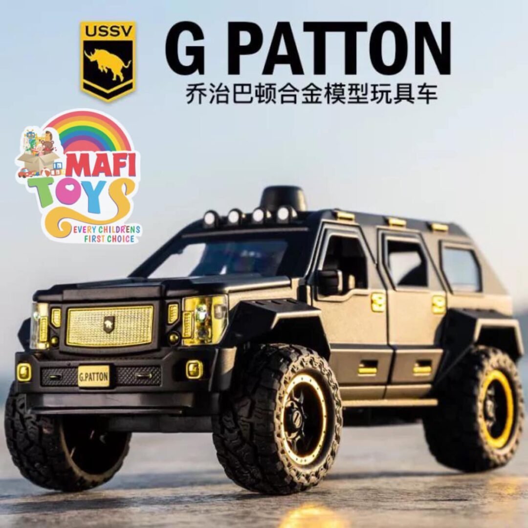 1:24 George Patton Chariot Model Simulation Alloy Jeep Hummer Children's Military car Toy Off-Road Vehicle Big Daddy Pull Back SUV with Blinking Lights