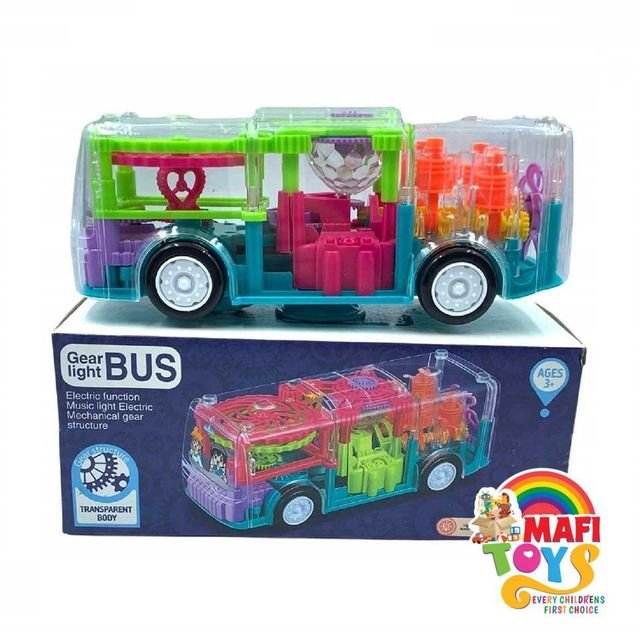 Automatic 360 Degree Rotating Transparent Gear Concept Bus with Lights Sound Toy Electric Toy Car