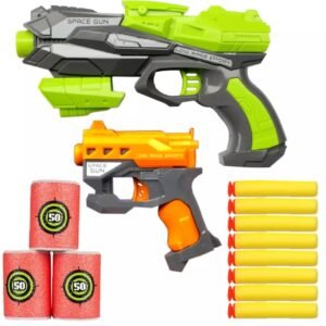 2 Pieces Competition Soft Nerf Gun Space Gun Bundle With 8 Pieces Nerf Bullets 3 Eva Soft Target Set Toys For Kids For Enojoying The Game