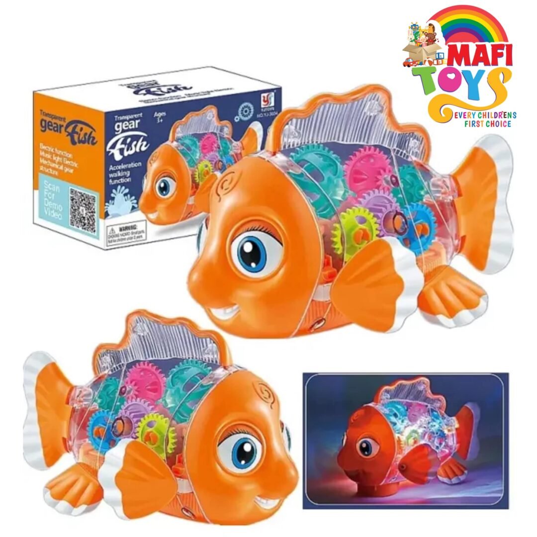 Transparent Gear Fish Toy, Baby Lights Music Light Fish Toy, Newborn Musical Early Educational Toy, Ideal Fish Toy for Floor Play