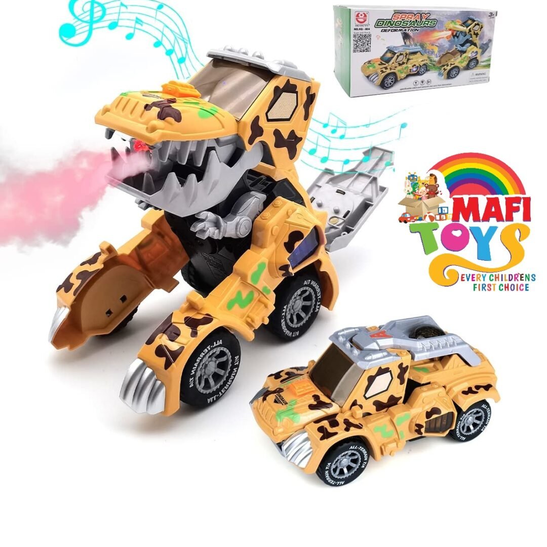 Automatic Mist Spray Dinosaur Transformer Car with Music and Led Light,Dino Transforming Cars for Boys, Deform Dinosaur Car Toys for Kids
