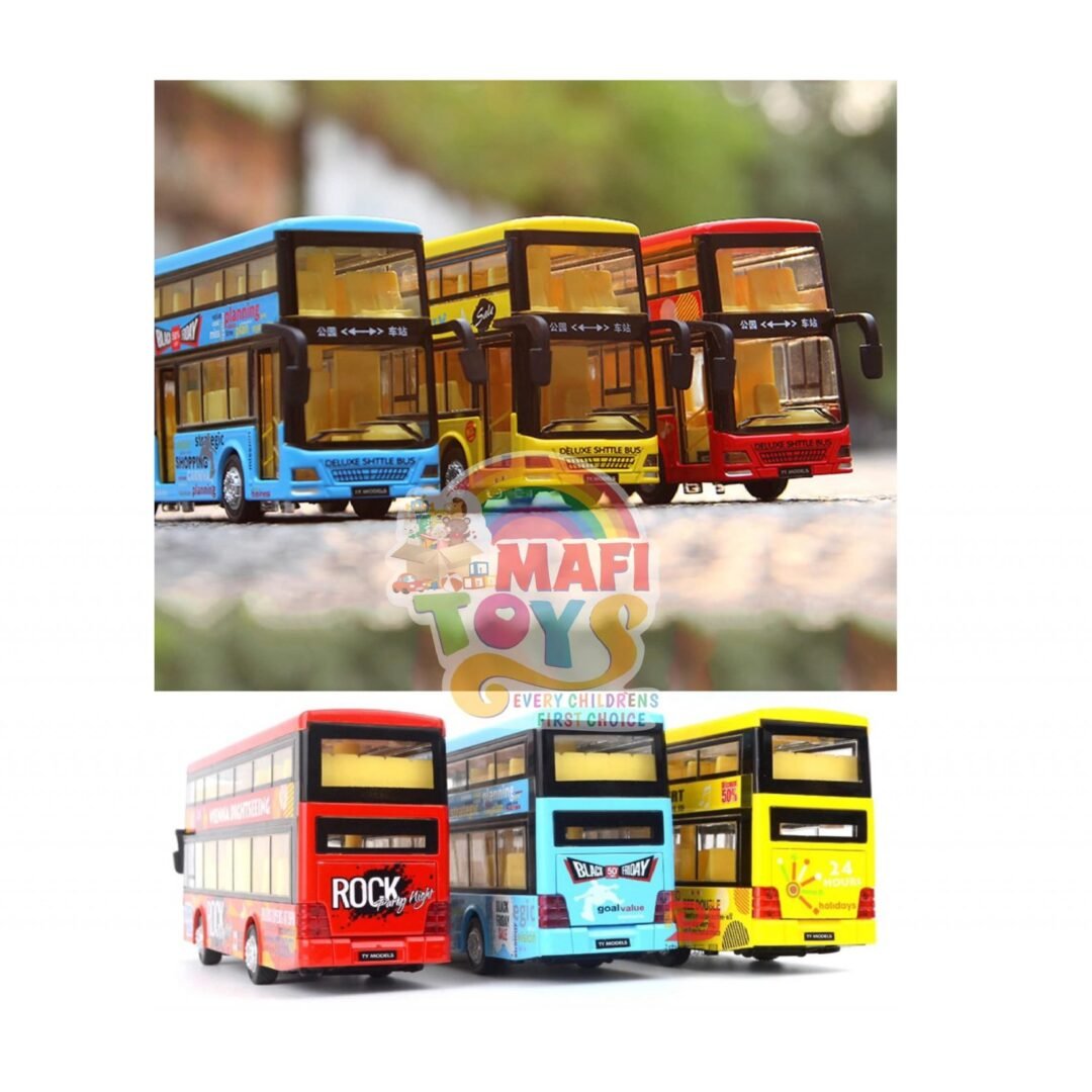 Die-Cast Car Toy Pull Back Double Decker Sightseeing Bus - Multicolor