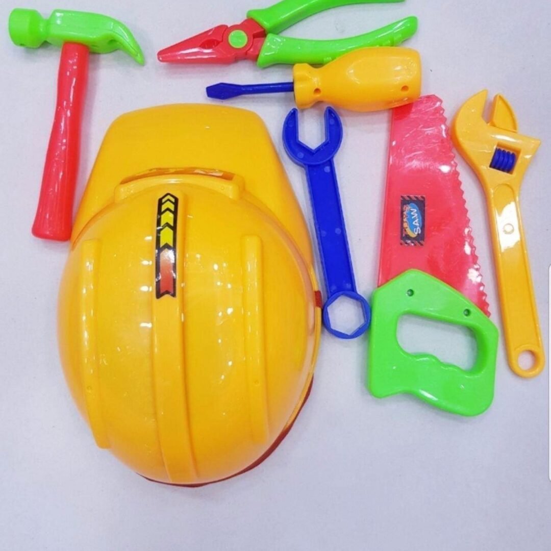 Food Grade Plastic Baby Toys Mechanic Set with Helmet 7 Pieces Set -Multicolor