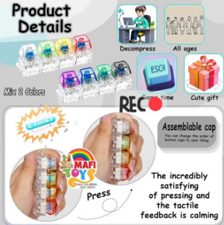 Keyboard Fidget Toy, Keyboard Fidget Keychain 4-in-1 Keyboard Decompression Button Finger Clicker Toys, Button Stress Relief Fidget Gifts. - Image 5